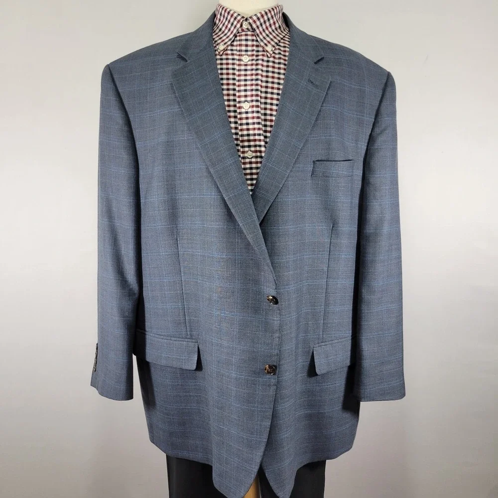 Oak‎ Hill Men's Sport Coat Blazer Two Button Blue Plaid Wool Size 54R